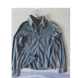 La Fee Maraboutee Women Navy Pintuck Button Down Shirt Size 6 or 44 Made Italy